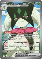 card_(medium) cat_ears catgirl meowscarada naked nipples pokemon pokemon_(species) smirk smug