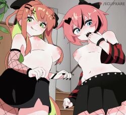 animated doki_doki_literature_club eclipxare goth grabbing_breasts large_breasts looking_at_viewer looking_pleasured monika_(doki_doki_literature_club) sayori_(doki_doki_literature_club) shirtless skirt yuri