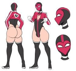 1boy anti_hero balls balls_bulge big_ass big_thighs black_clothing boots bulge bulge_through_clothing character_sheet detnox femboy feminine_male gloves heart heart_symbol heartbeat_(detnox) huge_ass huge_thighs legwear mask masked_male middle_finger original penis penis_bulge red_clothing