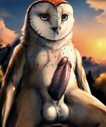 balls big_penis bird cock erection furry furry_male guardians_of_ga'hoole hard_on outdoors owl sitting_down soren tyto_alba