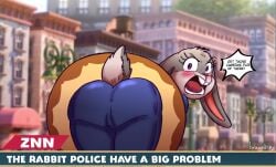 2024 angry anthro ass big_butt blush bottomwear bravediez buckteeth clothing dessert detailed_background dialogue disney doughnut embarrassed english_text european_rabbit eyelashes female food hi_res judy_hopps judy_stuck_in_donut_redraw lagomorph leporid mammal news news_report open_mouth oryctolagus pants pastry purple_eyes rabbit scut_tail short_tail signature solo speech_bubble stuck tail teeth text tight_bottomwear tight_clothing tight_pants zootopia