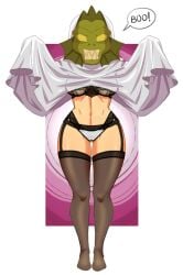 1girls donchibi emma_(lou!) female_solo halloween_costume legwear lingerie lou! masked masked_female text_bubble