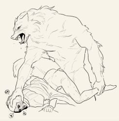 anthro blaidd_(elden_ring) blush bottomless canid canine canis clothed clothing duo elden_ring fromsoftware hand_on_head heart_symbol human human_penetrated male male/male mammal mask nude penetration preceptor_seluvis rough_sex sex unknown_artist wolf