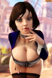 3d areolae big_breasts bioshock bioshock_infinite blue_eyes bolero breasts brown_hair bursting_breasts busty choker cleavage corset elizabeth_comstock eyeshadow female female_focus female_only hourglass_figure large_breasts legwear light-skinned_female light_skin lipstick long_fingernails looking_at_viewer makeup mascara nail_polish nylons overflowing_breasts pinup pinup_pose presenting_breasts seductive seductive_eyes seductive_look seductive_mouth shiny_skin short_hair smitty34 standing stockings tagme wide_hips