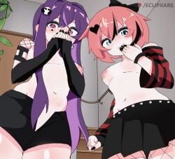 animated doki_doki_literature_club eclipxare goth grabbing_breasts large_breasts looking_at_viewer looking_pleasured sayori_(doki_doki_literature_club) shirtless skirt yuri yuri_(doki_doki_literature_club)