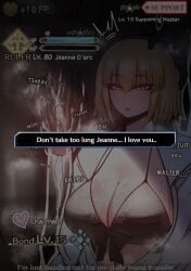 1boy 1girls 2025 big_breasts big_penis bikini blonde_hair blonde_hair blue_eyes cheating cum_leaking dark-skinned_male dark_skin dialogue dialogue_box fate/grand_order fate_(series) gameplay_mechanics hand_on_head interracial jeanne_d'arc_(fate) jeanne_d'arc_(swimsuit_archer) kinkylingky large_breasts large_penis leaking_cum light-skinned_female light_skin ntr penis_out short_hair status_ailment status_bar status_effect text