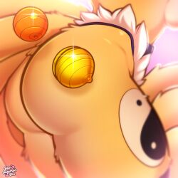 1:1 2023 anthro ass bandai_namco big_butt butt_focus butt_shot canid close-up conditional_dnp digi_(yourdigimongirl) digimon digimon_(species) female fur kyubimon mammal renamon solo tail tail_aside thick_thighs yellow_body yellow_fur yin_yang yourdigimongirl