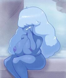 1girls bangs_over_eyes big_ass big_breasts blue_hair blue_skin boob_squish gem_(species) lipstick long_hair looking_at_viewer nude nude_female pov sapphire_(steven_universe) sitting smile steven_universe thick_thighs veno_(artist) wide_hips