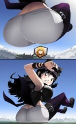 armpits big_ass big_breasts blake_belladonna blush blush city giantess looking_back midriff ravenravenraven rwby stockings yang_xiao_long