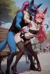 ai_generated anal ass cum femboy furry high_heels lucario lucario_(pokemon) male_only nipples pokemon pokemonsaigo5941968 sex sylveon sylveon_(pokemon)