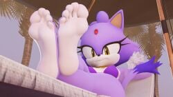 2024 3d_(artwork) absurd_res anthro barefoot bikini bikini_top blaze_the_cat breasts clothing digital_media_(artwork) domestic_cat feet felid feline felis female foot_fetish foot_focus fur hi_res looking_at_viewer mammal multicolored_body multicolored_fur purple_body purple_fur sega smile smiling_at_viewer soles solo sonic_(series) sonic_the_hedgehog_(series) swimwear twintails3d two-piece_swimsuit two_tone_body two_tone_fur white_body white_fur yellow_eyes