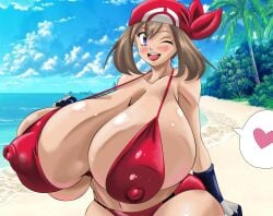 1girls big_boobs big_breasts bikini bikini_bottom bikini_bottom_only bikini_only bikini_top bikini_top_only blue_eyes boobs breasts female female_only female_solo gloves greengiant2012 large_boobs large_breasts may_(pokemon) nintendo nipple_bulge one_eye_closed pokemon pokemon_rse solo solo_female solo_only