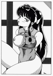 bishoujo_production blush bondage breasts china_dress clothing dress erect_nipples erect_nipples_under_clothes female female_only highres human katou_jun large_breasts long_hair medium_breasts nipples one_breast_out ranma_1/2 shampoo_(ranma_1/2) solo very_long_hair