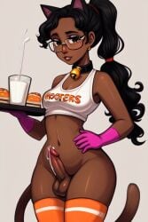 1boy 1femboy animal_ears animal_tail bell_collar black_hair cat_ears cat_femboy cat_tail catboy catgirl crossover cum cum_drip cum_in_container cum_in_cup cum_string curvy curvy_male dark-skinned_femboy dark-skinned_male dark_skin drinking_cum drinking_glass erection femboy femboy_hooters feminine flat_chest food food_play glasses holding_object hooters hooters_(parody) hooters_uniform iced_latte_with_dick_milk male milkshake navel neko nekomimi penis plate precum precum_drip tagme thick_thighs thighhighs thin_waist tray waitress waitress_uniform wide_hips