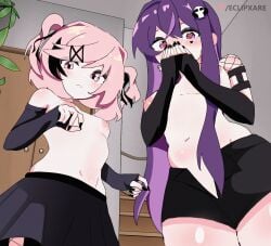 animated doki_doki_literature_club eclipxare goth large_breasts looking_at_viewer looking_pleasured natsuki_(doki_doki_literature_club) shirtless skirt yuri yuri_(doki_doki_literature_club)