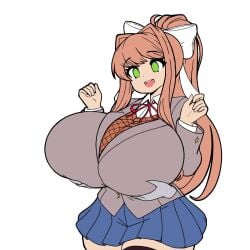 1female 1girls 5_fingers big_breasts blue_skirt breasts clothed clothed_female clothes clothing doki_doki_literature_club female_focus green_eyes long_hair monika_(doki_doki_literature_club) skirt somnipheromone thighs