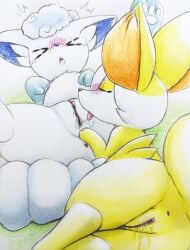 alolan_form alolan_vulpix anus blue_ears blue_nose blush blushing blushing_profusely clitoris closed_eyes closed_legs eiroru fennekin fluffy fluffy_ears fluffy_tail furry furry_female furry_only furry_pokemon generation_6_pokemon generation_7_pokemon grass hand_drawn highres juicy_pussy laying_on_floor laying_on_stomach licking licking_pussy looking_pleasured looking_up multicolored_fur open_mouth oral_sex paws pink_pussy pleasure_face pokemon pokemon_(species) pokephilia pussy pussy_juice pussy_juice_drip pussy_juice_string rear_view spread_legs tears_of_pleasure tongue tongue_out uncensored vaginal_fluids wet_tongue white_background white_fur white_pawpads yellow_fur yuri zoophilia