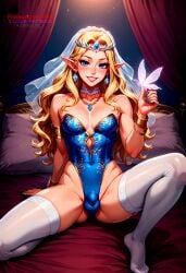 1boy 2025 2d ai_generated bed bedroom blue_eyes bulge bulge_through_clothing butterfly choker crown elf elf_ears femboy flat_chest hair hair_ornament hi_res high_resolution highres ilfb looking_at_viewer pantyhose self_upload small_breasts trap uncensored wedding_dress yaoi