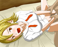 14mm blonde_hair blush breasts censored faceless_male large_breasts onizuka_hime school_uniform short_hair sket_dance