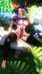 fortnite hime_(fortnite) park_bench public public_nudity rio_(fortnite) see-through see-through_clothing swimsuit swimwear