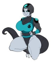 1girls 3_toes 5_fingers alien_girl alien_humanoid armor armored_female big_breasts big_thighs black_body black_nails black_sclera black_tail blue_eyes detnox dragon_ball female female_focus frieza_race heila_(detnox) huge_breasts huge_thighs original pose posing smile smiling solo solo_female solo_focus white_body