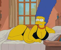 big_breasts edit laying_on_bed marge_simpson pregnant the_simpsons