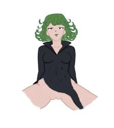 exposed_pussy green_hair no_panties one-punch_man smiling tatsumaki