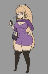 1female aged_up blonde_hair blonde_hair breasts disney dress earrings eyeshadow female flat_colors gravity_falls hand_on_hip high_heels hoop_earrings jeteggs pacifica_northwest phone purse thigh_boots