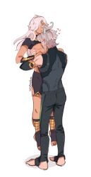 2boys alhaitham_(genshin_impact) arms_around_partner bare_midriff crop_top cyno_(genshin_impact) femboy gay genshin_impact grey_hair haino heart height_difference holding_partner how_to_talk_to_short_people hugging lifting_person long_hair long_hair_male male male/male tan-skinned_femboy tan_skin tanned_skin twink white_hair yaoi