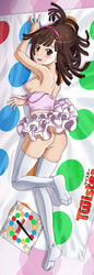 1girls anus armpits ass blush breasts brown_eyes brown_hair censored dakimakura embarrassed feet female female_only hairband highres jpeg_artifacts long_hair long_image lying monogatari_(series) nipples nisemonogatari no_panties no_shoes pussy sengoku_nadeko shirt_pull socks soles solo strap_slip tall_image thigh_socks thighhighs tooo twister white_socks