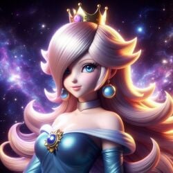 1girls aegis_elysium ai_art ai_generated blonde_hair blue_dress blue_eyes breasts cleavage crown dress female_focus gem hair_ornament headpiece highres jewelry large_breasts long_hair looking_at_viewer mario_(series) nintendo patreon patreon_username princess princess_rosalina rosalina smile solo solo_focus standing super_mario_bros. super_mario_galaxy tiara tree very_long_hair