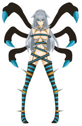 1girls aqua_eyes bad_id blue_eyes bondage breasts costume emukon female garters giratina hi_res high_resolution highres long_hair nintendo no_panties personification pokémon_(species) pokemon pokemon_(species) pokemon_dppt shiny_pokemon silver_hair simple_background solo spikes striped striped_legwear striped_thighhighs thighhighs underboob white_background