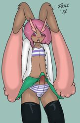 anthro balls blush bulge crossdressing daniruu fur furry girly lagomorph long_ears lopunny male male_lopunny male_only male_pokemon open_clothes open_shirt panties penis pink_eyes pink_hair pokémon_(species) pokemon pokemon_(species) quartz_(dani) rabbit school_uniform shiny_pokemon shirt skirt solo solo_male sports_bra stockings stripes trap underwear