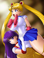 2girls arms_behind_back bishoujo_senshi_sailor_moon bondage clothed clothing female female_only femdom highres human large_breasts lezdom multiple_females multiple_girls onoe panties rei_hino restrained sailor_mars sailor_moon skirt usagi_tsukino wooden_horse yuri