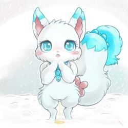 1girls anthro arctic_fox big_tail blue_eyes blue_fur blush bracelet canine cute dipstick_tail edit female female_only fluffy fluffy_tail fox fur jewelpet jewelpet_(species) jewelry larimar_(jewelpet) long_tail mammal multicolored_fur multicolored_tail necklace peeing sanrio semi-anthro simple_background snow snowflake solo standing standing_pee two_tone_fur urinating urinating_female urination urine white_fur のうせん