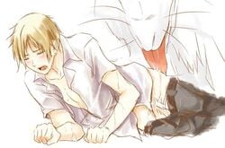 1boy zoophilia blonde_hair male natsume_yuujinchou open_mouth white_background zoophilia