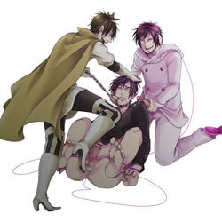 3boys alternate_costume anal_insertion ass barefoot bondage bottomless bound_penis censored clone collar cum durarara!! facial foot_insertion forced_yaoi gay heels high_heels leash male oral orihara_izaya penis rape selfcest testicles threesome tied_penis yaoi