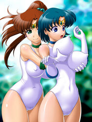 2girls ami_mizuno bishoujo_senshi_sailor_moon breast_grab clothing erect_nipples erect_nipples_under_clothes female female_only highres human large_breasts makoto_kino multiple_females multiple_girls nonude onoe sailor_jupiter sailor_mercury yuri