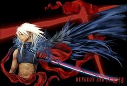 abs blood blood_stain bloody_sword clothes color dungeon_and_fighter dungeon_fighter_online front_view male male_only red_blood slayer slayer_(dungeon_and_fighter) solo sword underhand_grip weapon white_hair