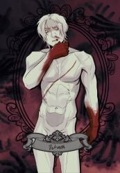 blonde_hair blood blood_stain completely_nude convenient_censoring fear_and_hunger fear_and_hunger:_termina male male_only muscular muscular_male nosebleed nude pale-skinned_male pale_skin pavel_yudin platinum_blonde_hair scar solo tvar_ne_spit