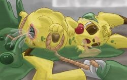 birth blush bondage bound egg egg_bulge egg_laying experiment female feral forced lying nintendo open_mouth orange_eyes pikachu pokemon pussy rape rope stomach_bulge tamias tentacle video_games