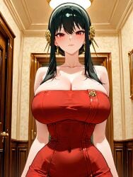 1girl 1girls ai_generated alternate_breast_size ass bare_shoulders big_ass big_breasts black_hair blush blush_lines blushing blushing_at_viewer breasts breasts_bigger_than_head bubble_ass bubble_butt cleavage closed_mouth clothed clothed_female collarbone covered_navel cowboy_shot curvaceous curvaceous_body curvaceous_female curvaceous_figure curves curvy curvy_body curvy_female curvy_figure curvy_hips doorway dress earrings elevator female female_focus female_only flower from_front front_view fully_clothed gold_earrings gold_hairband hair_flower hair_ornament hairband hallway hourglass_figure huge_ass huge_breasts huge_butt impossible_clothes indoors jewelry large_ass large_breasts lips long_hair looking_at_viewer mole mole_on_breast narrow_waist odysseyai parted_lips red_dress red_eyes rose shiny_skin short_hair_with_long_locks sidelocks skindentation solo solo_female solo_focus spikes spy_x_family standing strapless strapless_dress taut_clothes taut_dress thick thick_ass thick_thighs thighs thin_waist tight_clothes tight_dress tube_dress upper_body white_hairband wide_ass wide_hips yor_briar yor_forger