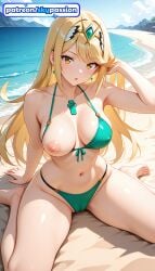 1girls 2026 ai_assisted ai_generated anime bangs beach bikini blonde_hair boobs breasts bust green_bikini hi_res high_quality high_resolution highres long_hair mythra mythra_(xenoblade) navel nipples outdoors patreon patreon_username sand shore skypassion stable_diffusion swimsuit tits uncensored_nipples water watermark xenoblade_(series) xenoblade_chronicles_(series) xenoblade_chronicles_2 yellow_eyes