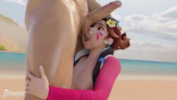 3d ball_sucking beach bewyx big_penis blowjob cumshot d.va gaming naked overwatch small_breasts tagme video