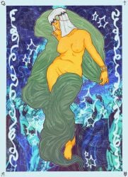 anthiezzz barefoot bracelets circlet convenient_censoring crown_of_thorns deity fear_and_hunger feet female female_only full_body goddess headwear jewelry medium_breasts nilvan nude plump solo veil wide_hips yellow_body yellow_skin