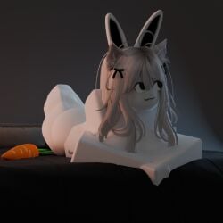 1girls 3d 3d_(artwork) :3 barefoot bed bunny bunny_girl completely_nude completely_nude_female female female_only full_body kinny_the_bunny_(kinlyrr) long_hair naked naked_female nude nude_female on_bed solo solo_female white_hair