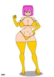 1girls big_breasts bikini breasts female female_only gloves gold_bikini gold_collar gold_gloves gold_legwear gold_panties gold_stockings golden_bikini huge_breasts legwear minecraft pink_hair pinke_(pinkechan) ruby_hime rule34 sexy solo solo_female stockings white_background
