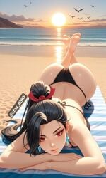 ai ai_art ai_assisted ai_generated alixx_nswf ass beach big_breasts bikini black_hair breasts earrings hanabi_(mobile_legends) mlbb mobile_legends mobile_legends:_bang_bang red_eyes sexy