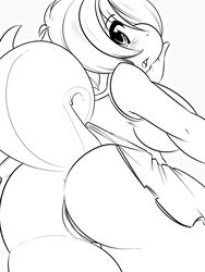 ass breasts female from_behind line_art looking_back mario_(series) nintendo pussy raised_tail sideboob solo spazzykoneko tail yoshi