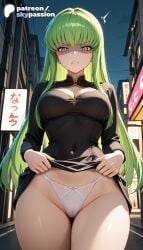 1girls 2026 ai_assisted ai_generated anime boobs breasts bust c.c. code_geass female female_only green_hair hi_res high_quality high_resolution highres long_hair panties patreon patreon_username skypassion stable_diffusion tits underwear watermark white_panties yellow_eyes